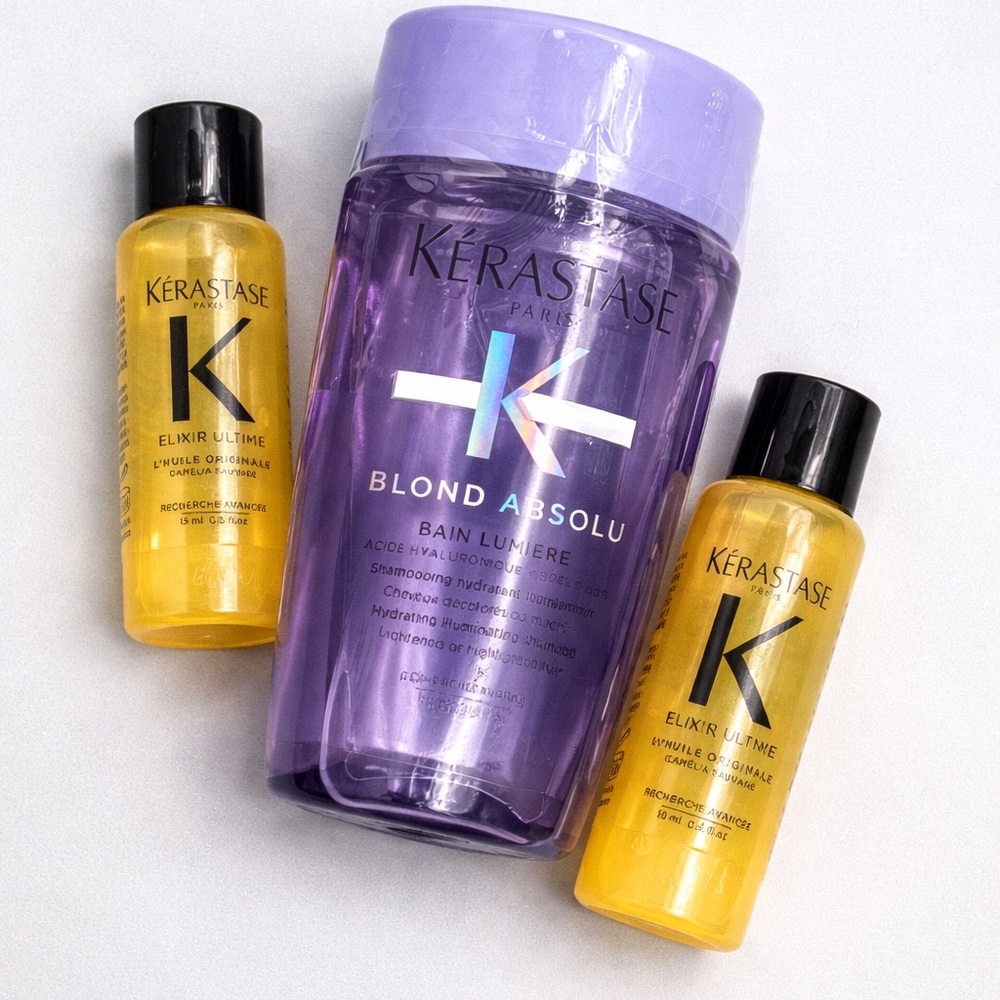 Kérastase Blond Absolu Shampoo + 2 Elixir Ultime Hair Oil Minis Travel Set
